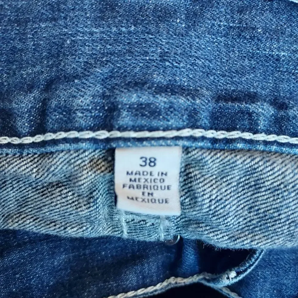 True Religion Distressed Straight Leg Blue Jeans Size 38